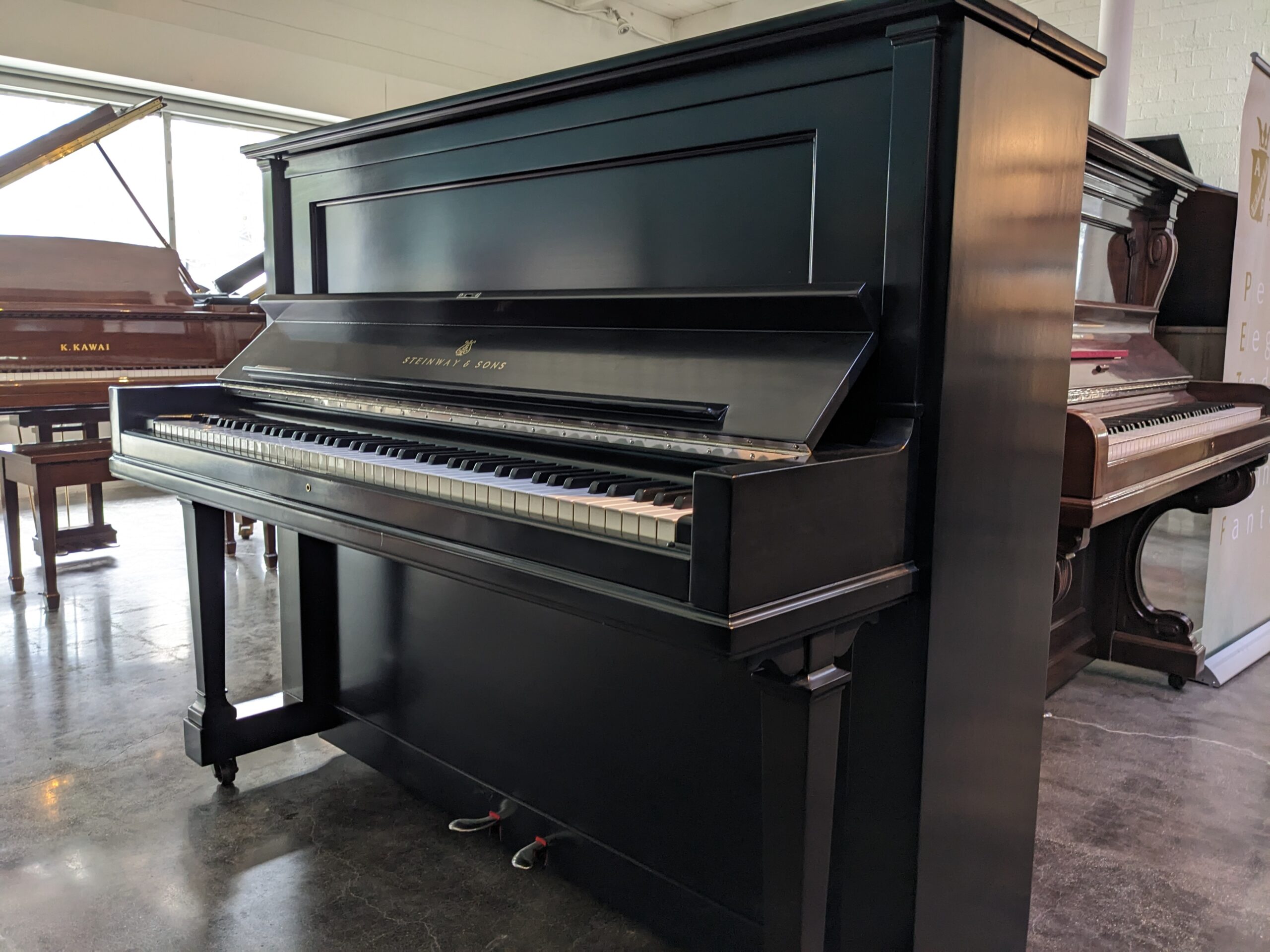 Steinway Model "V" Upright in Satin Ebony- Restored #210592 - Image 4